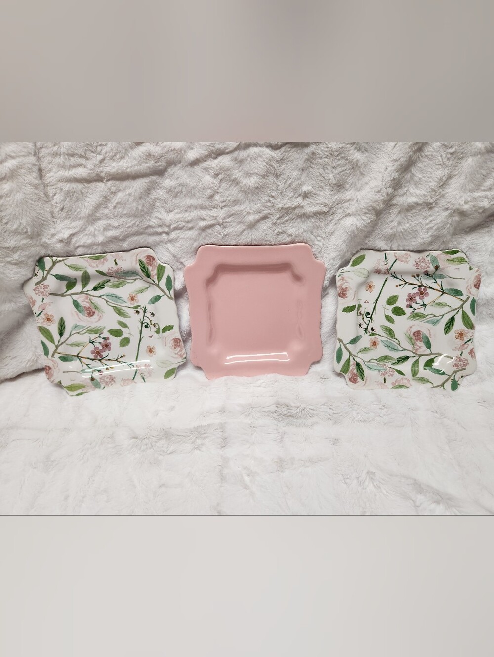 Porcelain Pink & Floral Square Dessert Plates - Home Dining